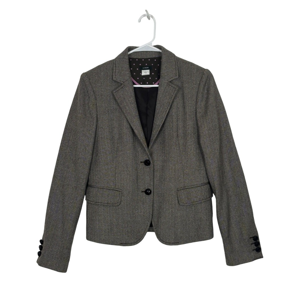 J. Crew Wool Blazer Brown Herringbone Two Button Academic Preppy Jacket Women 8